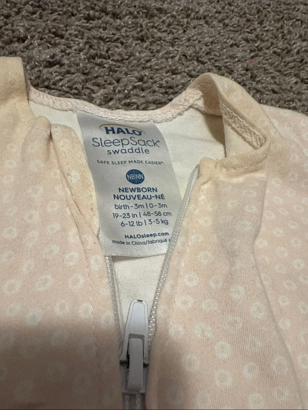 Halo SleepSack Swaddle in Pale Pink with White Dot Print Newborn